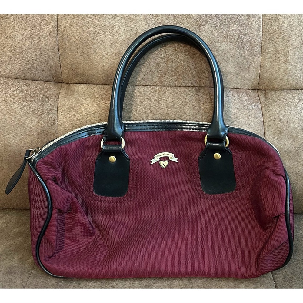 Victoria's Secret Vintage Burgundy Canvas Mini Duffle Handbag Purse